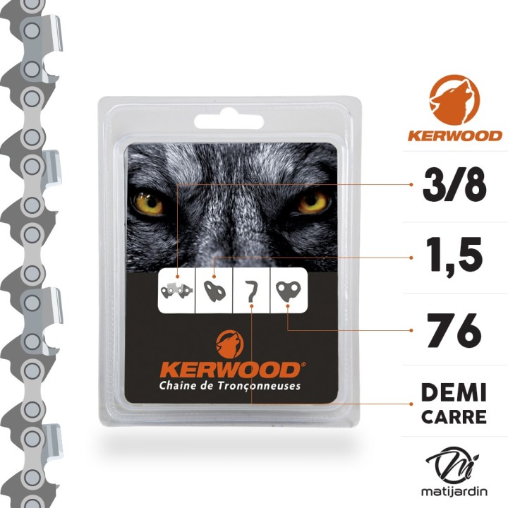 Chaine Kerwood pour JONSERED 2095 3/8 1,5 mm 76 maillons