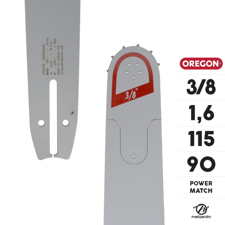 Guide tronçonneuse Oregon 90 cm. 3/8" 1,5 mm 115 maillons 363RNDD009 Power Match