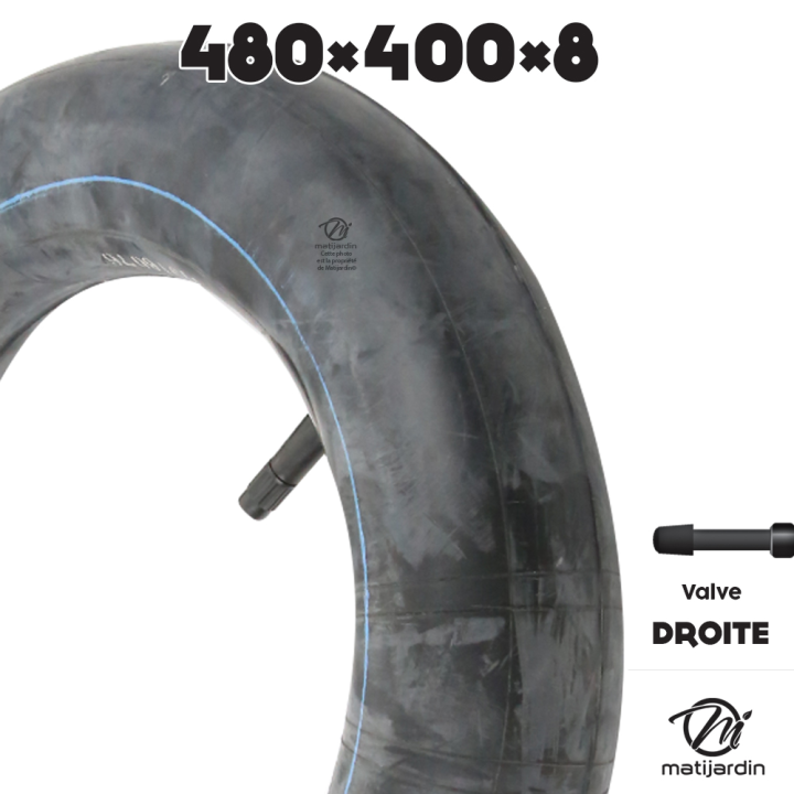 Chambre à air spéciale motoculture. 480 x 400 x 8. Valve droite. Par 2