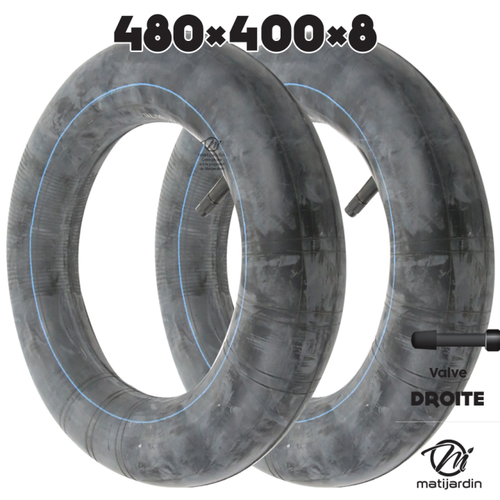 Chambre à air spéciale motoculture. 480 x 400 x 8. Valve droite. Par 2