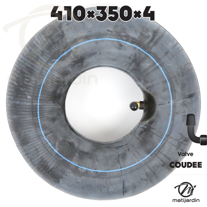 Chambre à air spéciale motoculture. 410 x 350 x 4. Valve coudée. Par 2