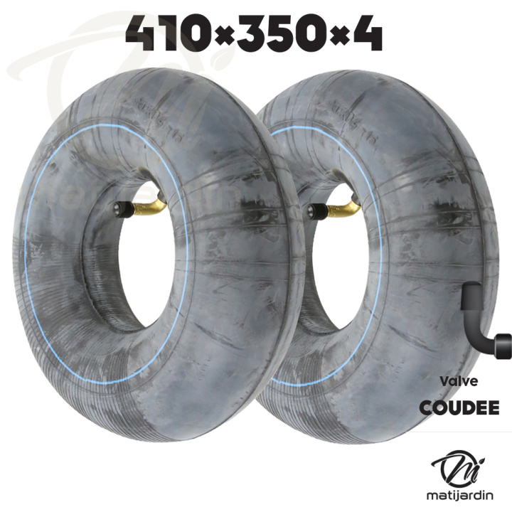 Chambre à air spéciale motoculture. 410 x 350 x 4. Valve coudée. Par 2