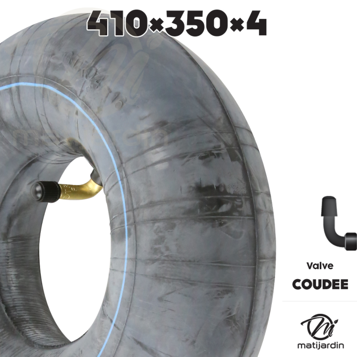 Chambre à air spéciale motoculture. 410 x 350 x 4. Valve coudée. Par 2