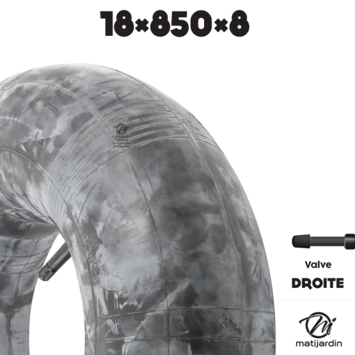 Chambre à air spéciale motoculture. 18 x 850 x 8. Valve droite. Par 2