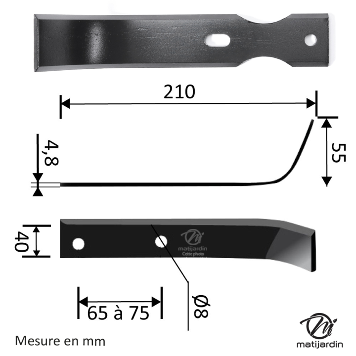 Outils, couteaux de fraises universels reversibles. Type bineur large. Longueur : 210 mm