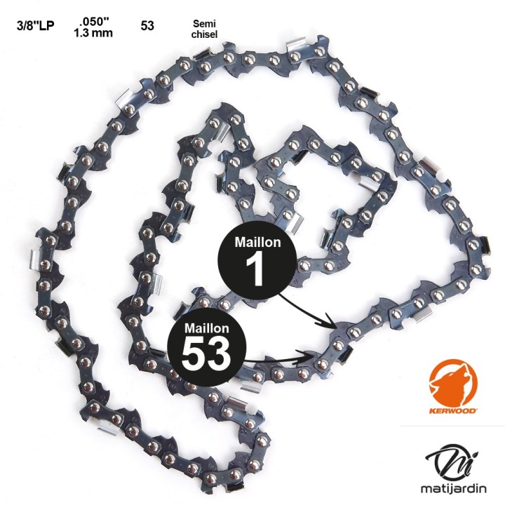Chaine pour ECHO CS-310ES 3/8"LP 1,3 mm 53 maillons. Kerwood