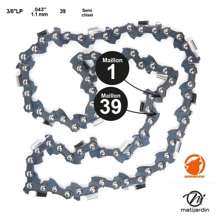 Chaine Kerwood pour SHINDAIWA P231 3/8"LP 1,1 mm 39 maillons