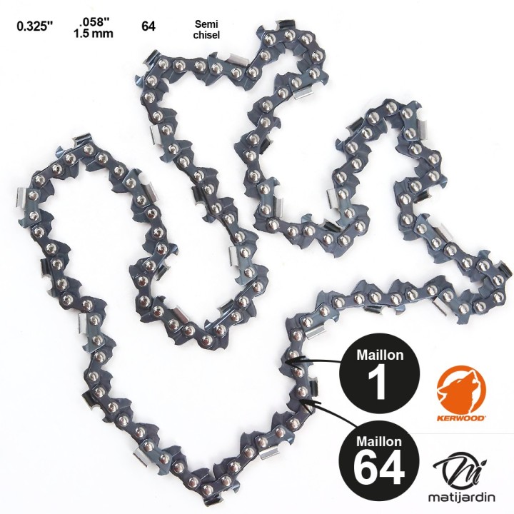 Chaine Kerwood pour EINHELL KSE1635 0,325 1,5 mm 64 maillons