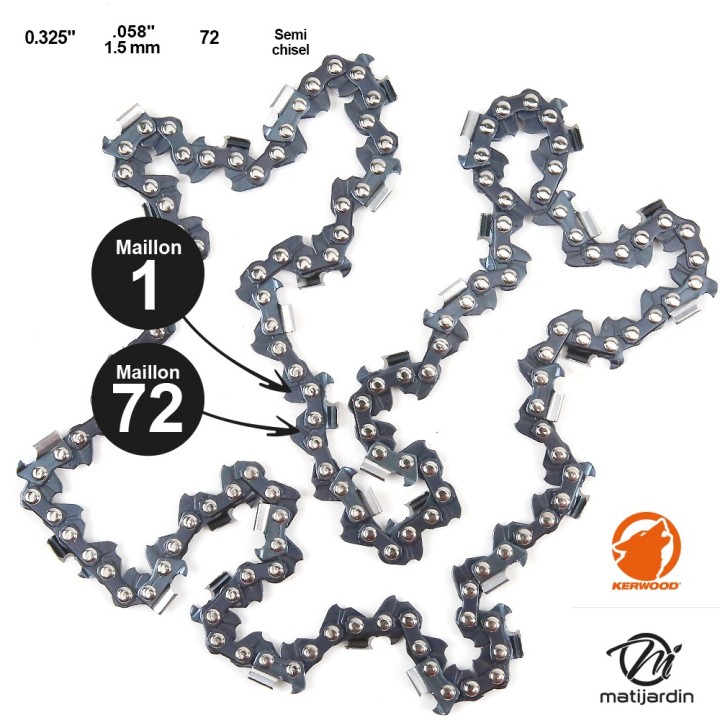 Chaine Kerwood pour HEPROMAW HEPROMAW MT99468 0,325 1,5 mm 72 maillons