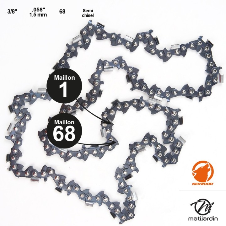 Chaine Kerwood pour SOLO 662 3/8 1,5 mm 68 maillons