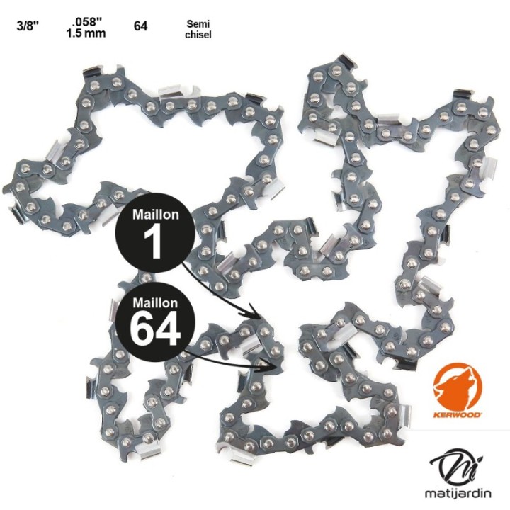 Chaine Kerwood pour JONSERED 2165 3/8 1,5 mm 64 maillons