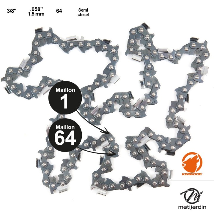 Chaine Kerwood pour JONSERED 2165 3/8 1,5 mm 64 maillons