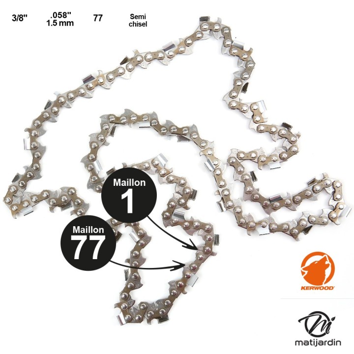 Chaine Kerwood pour OLEO-MAC-OLYMPIC 956 3/8 1,5 mm 77 maillons