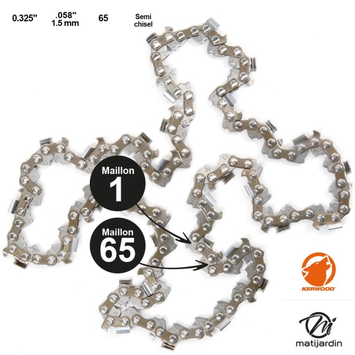 Chaine Kerwood pour HOMELITE 290C 0,325 1,5 mm 65 maillons