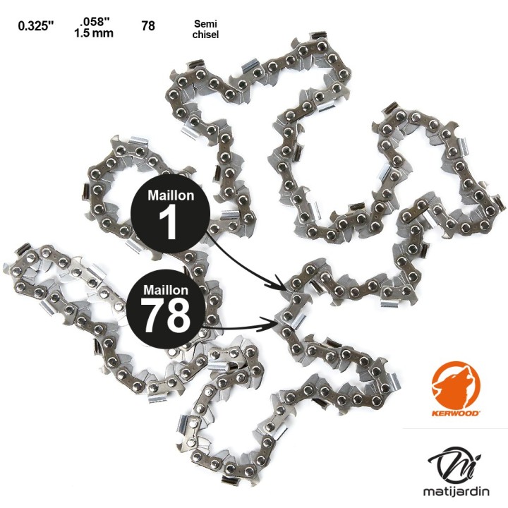 Chaine Kerwood pour CASTOR CP45 0,325 1,5 mm 78 maillons