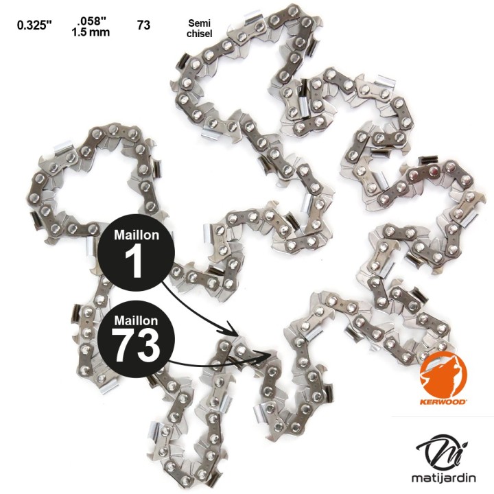 Chaine Kerwood pour HOMELITE 300 0,325 1,5 mm 73 maillons