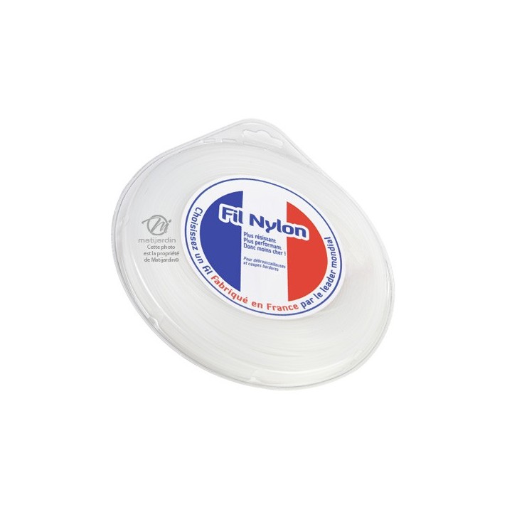 Fil débroussailleuse nylon 1,6 mm x 15 m. Rond. Blanc. Blister