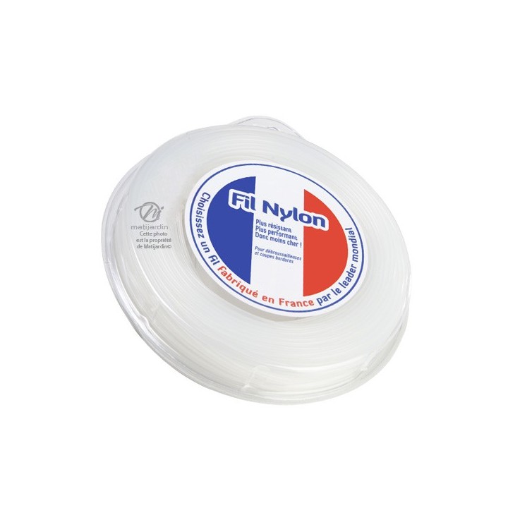 Fil débroussailleuse nylon 2,4 mm x 15 m. Rond. Blanc. Blister