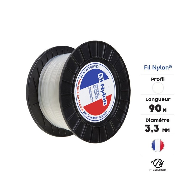 Fil débroussailleuse nylon 3,3 mm x 90 m. Rond. Blanc. Bobine