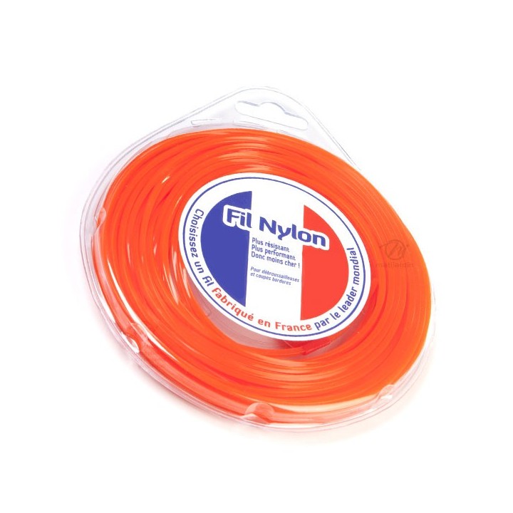Fil débroussailleuse nylon 3 mm x 12 m. Carré. Orange. Blister