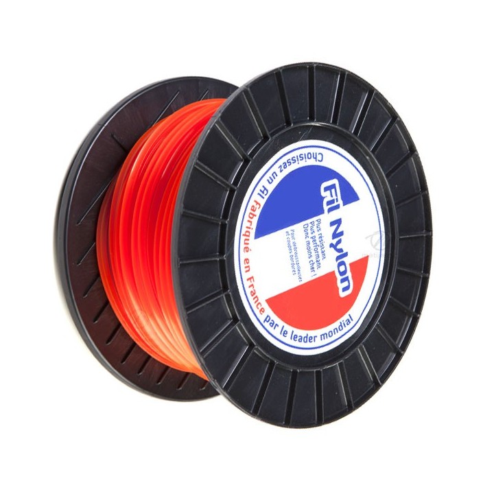 Fil débroussailleuse nylon 2,4 mm x 136 m. Carré. Orange. Bobine