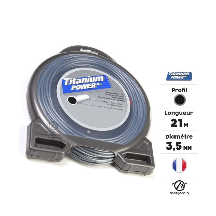 Fil débroussailleuse Titanium 3,5 mm x 21 m. Rond. Bi-matière. Blister