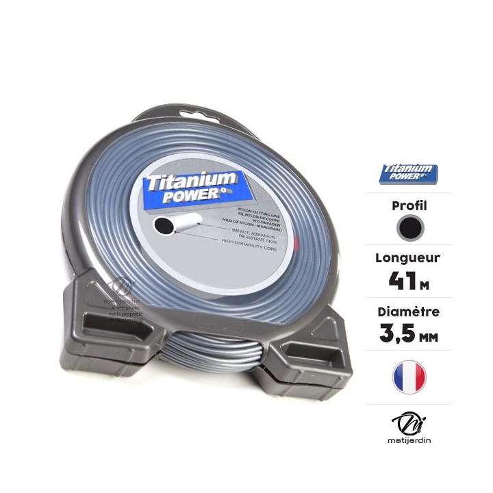 Fil débroussailleuse Titanium 3,5 mm x 41 m. Rond. Bi-matière. Blister