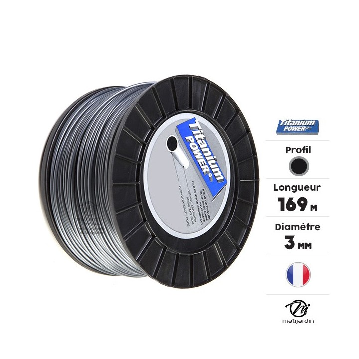 Fil débroussailleuse Titanium 3 mm x 169 m. Rond. Bi-matière. Bobine