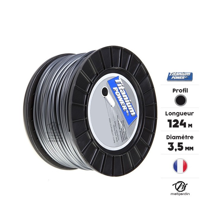 Fil débroussailleuse Titanium 3,5 mm x 124 m. Rond. Bi-matière. Bobine