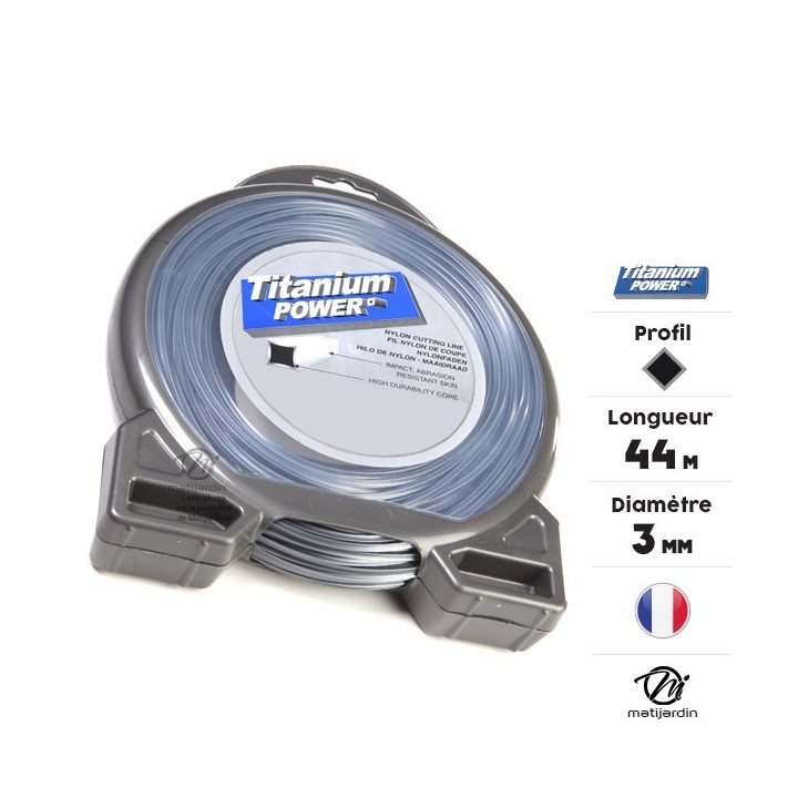 Fil débroussailleuse Titanium 3 mm x 44 m. Carré. Bi-matière. Blister