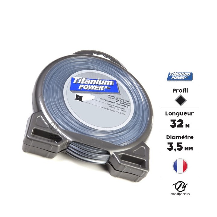 Fil débroussailleuse Titanium 3,5 mm x 32 m. Carré. Bi-matière. Blister