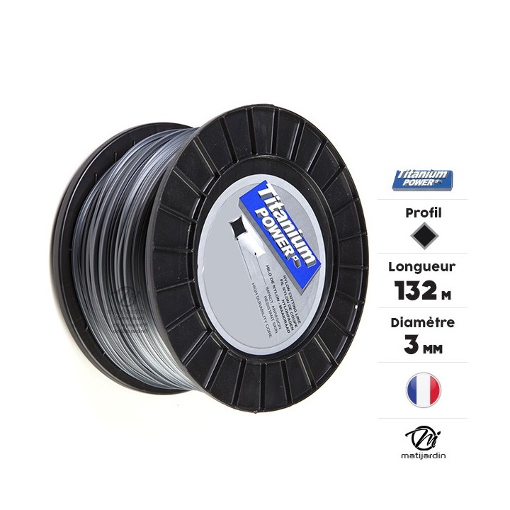 Fil débroussailleuse Titanium 3 mm x 132 m. Carré. Bi-matière. Bobine