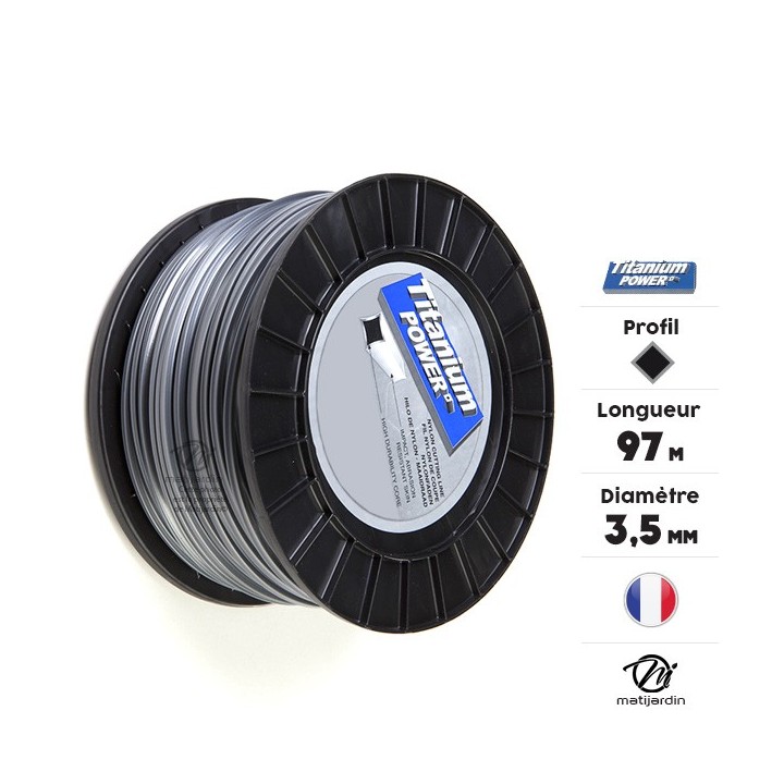 Fil débroussailleuse Titanium 3,5 mm x 97 m. Carré. Bi-matière. Bobine
