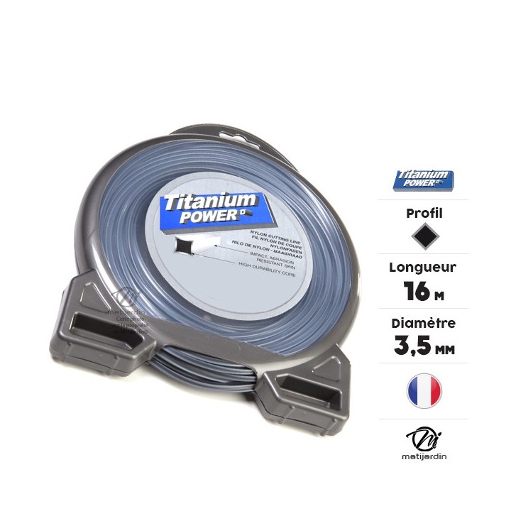 Fil débroussailleuse Titanium 3,5 mm x 16 m. Carré. Bi-matière. Blister