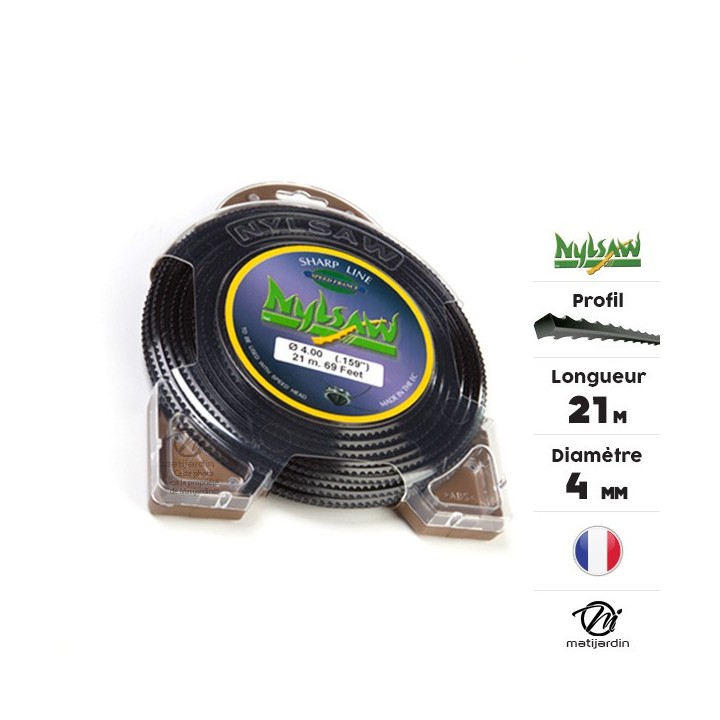 Fil débroussailleuse nylon Nylsaw 4 mm x 21 m. Cranté. Blister