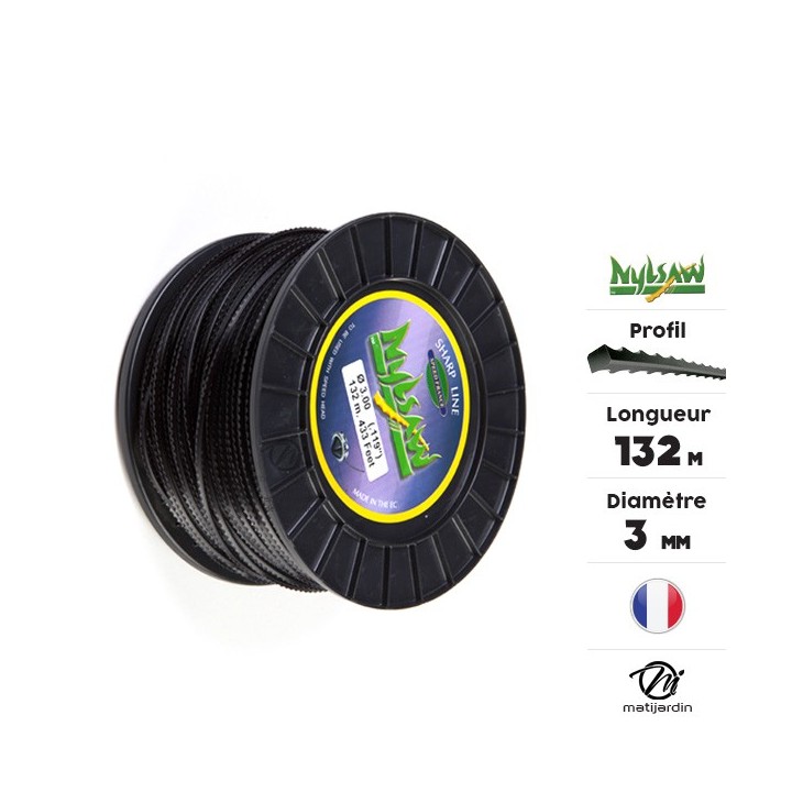 Fil débroussailleuse nylon Nylsaw 3 mm x 132 m. Cranté. Bobine