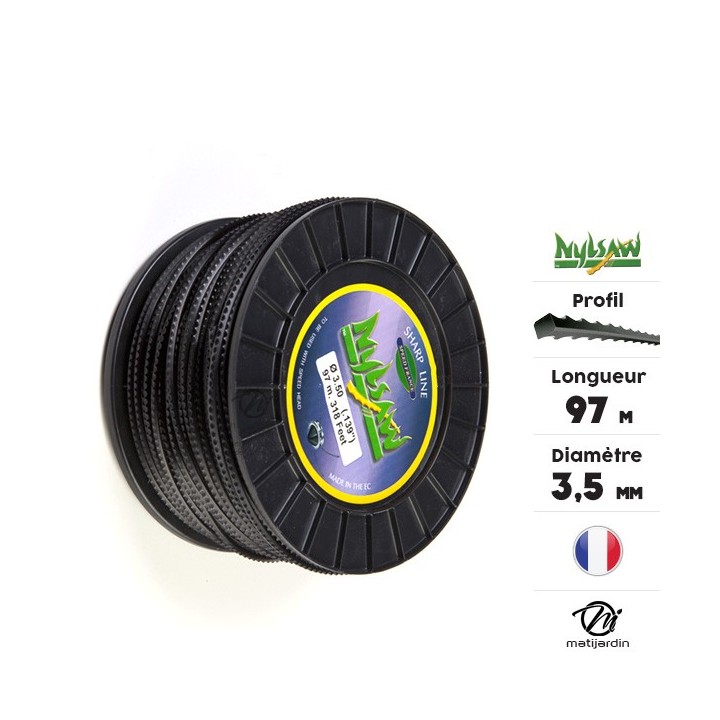 Fil débroussailleuse nylon Nylsaw 3,5 mm x 97 m. Cranté. Bobine