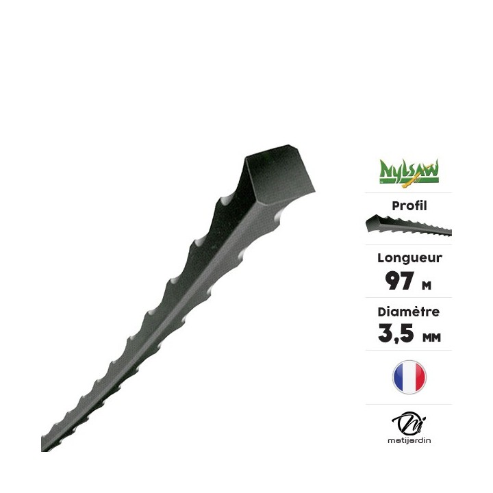 Fil débroussailleuse nylon Nylsaw 3,5 mm x 97 m. Cranté. Bobine
