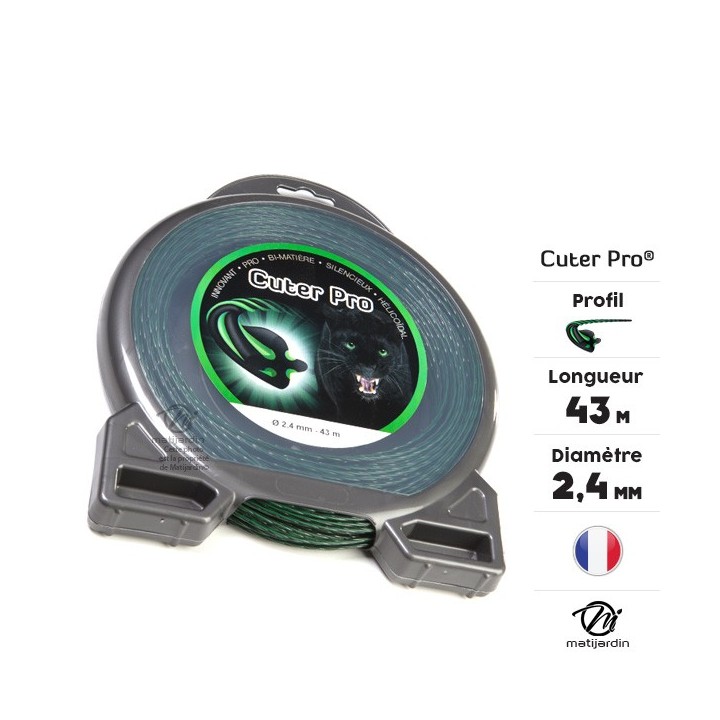 Fil débroussailleuse nylon Cuter'Pro 2,4 mm x 43 m. Hélicoïdal. Blister