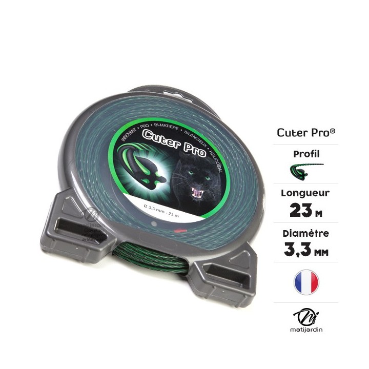 Fil débroussailleuse nylon Cuter'Pro 3,3 mm x 23 m. Hélicoïdal. Blister