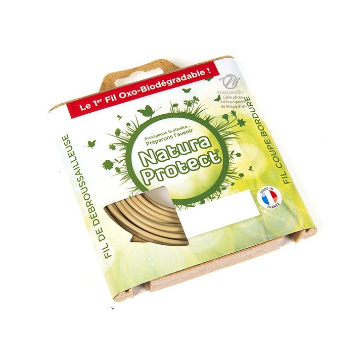 Fil débroussailleuse Natura Protect 1,3 mm x 15 m. Rond. Biodégradable. Blister