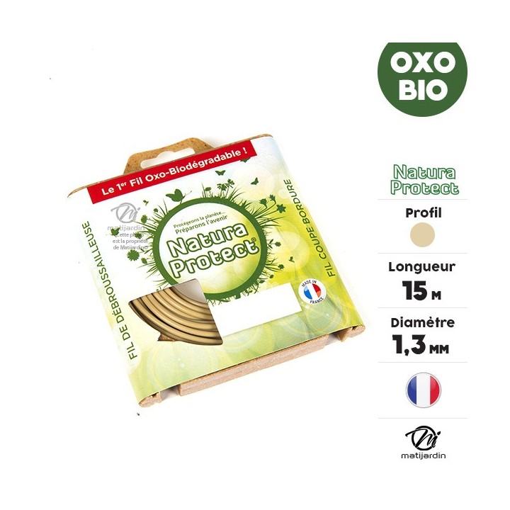Fil débroussailleuse Natura Protect 1,3 mm x 15 m. Rond. Biodégradable. Blister