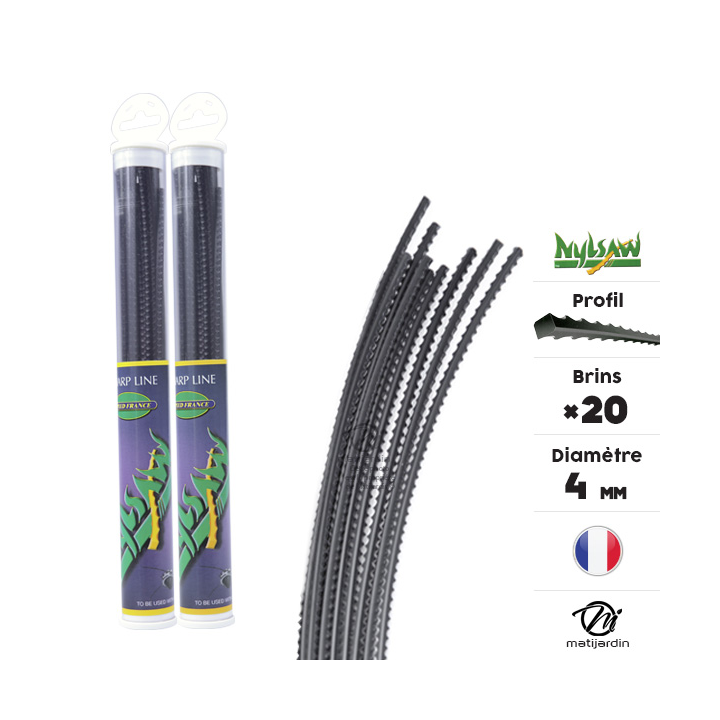 Fil débroussailleuse nylon Nylsaw 20 brins de 4 mm. Cranté. Tube. Par 2
