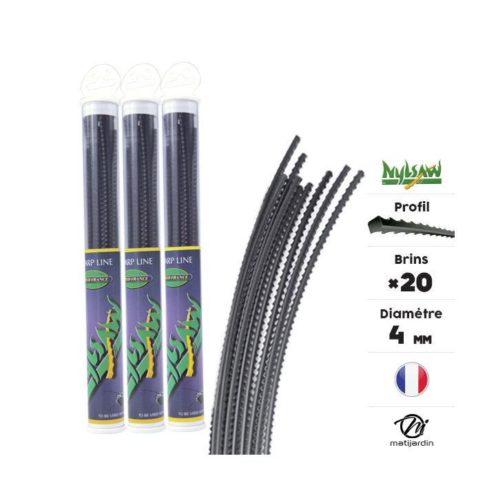 Fil débroussailleuse nylon Nylsaw 20 brins de 4 mm. Cranté. Tube. Par 3