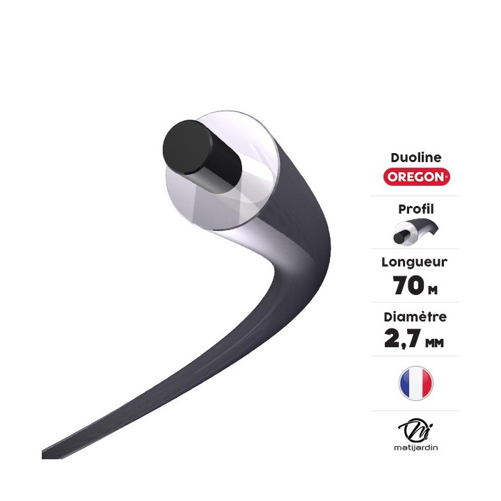 Fil débroussailleuse Oregon Duoline 2,7 mm x 70 m. Rond. Transparent. Blister