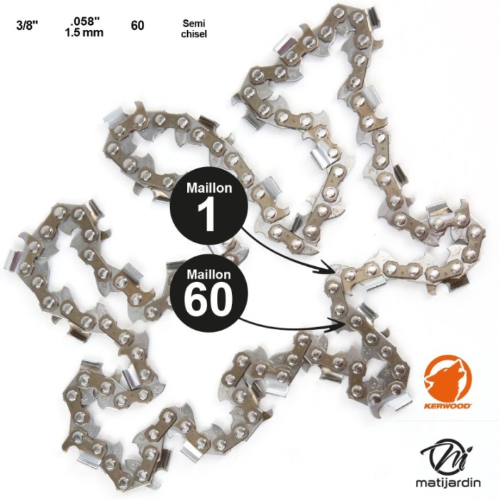 Chaine Kerwood pour OLEO-MAC-OLYMPIC 481 3/8 1,5 mm 60 maillons