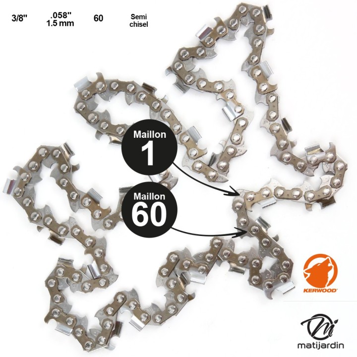 Chaine Kerwood pour SOLO 662 3/8 1,5 mm 60 maillons