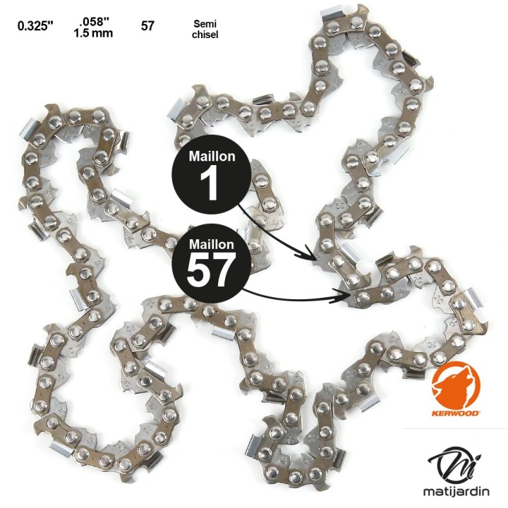 Chaine Kerwood pour HOMELITE 415B 0,325 1,5 mm 57 maillons