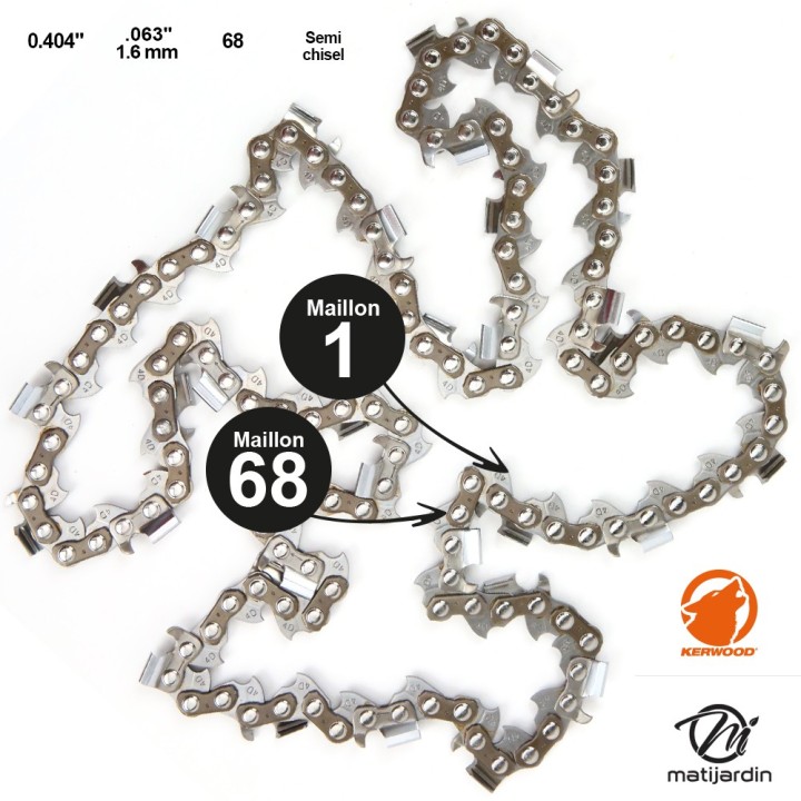 Chaine Kerwood pour OLEO-MAC-OLYMPIC 999F 0,404 1,6 mm 68 maillons