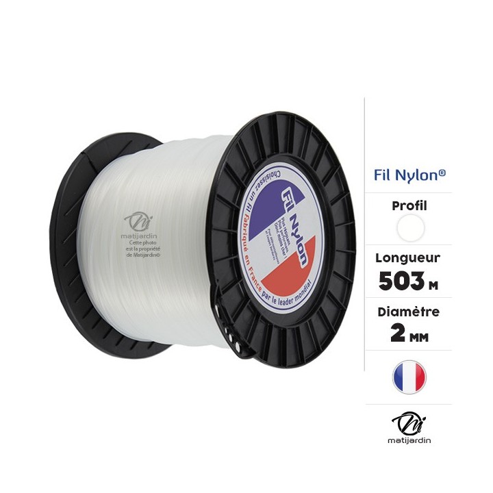 Fil débroussailleuse nylon 2 mm x 503 m. Rond. Blanc. Bobine